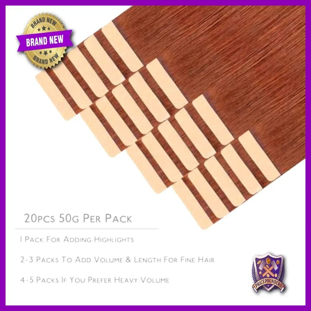 14 Inch Tape In Hair Extensions, 20 Pieces 50g Human Hair Straight
